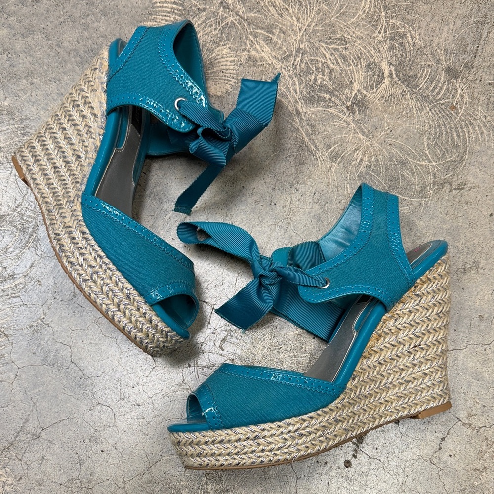 * White House Black Market Teal Platform Wedge Sandals